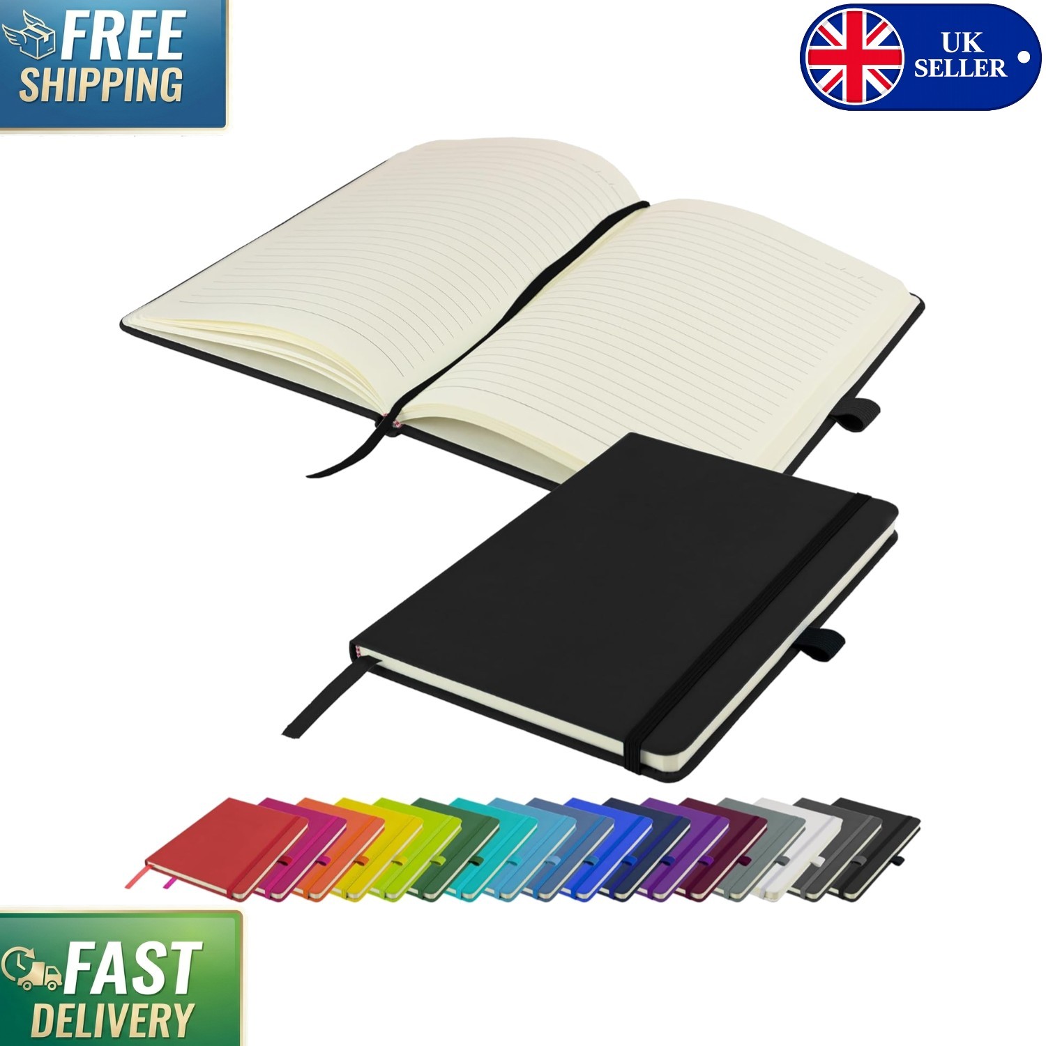 A5 Luxury Note Book with Elastic Closure, Pen Loop & Ribbon Marker – Black