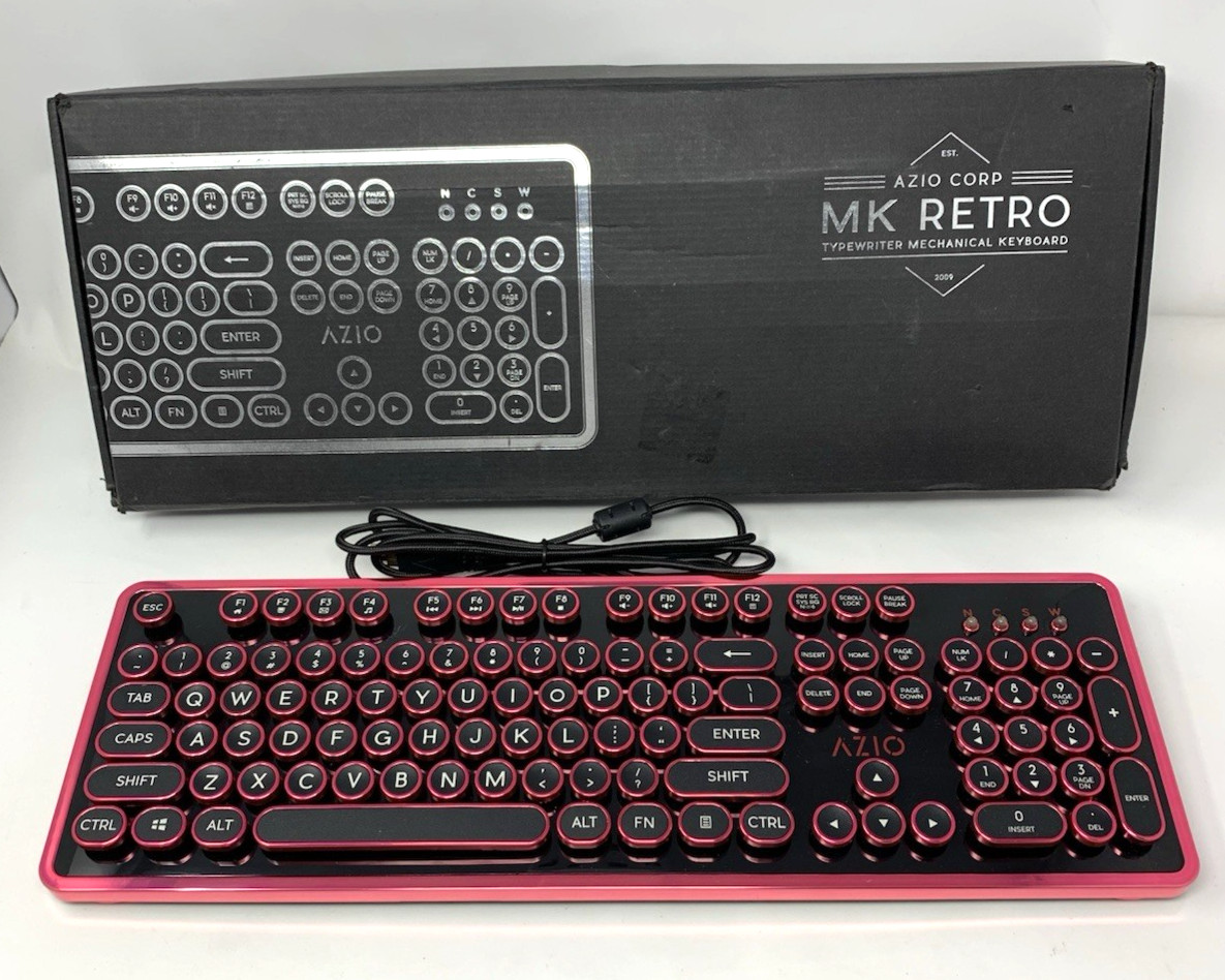 Azio MK Retro Mechanical Keyboard Typewriter Style MK-RETRO-05 USB Pink/Black