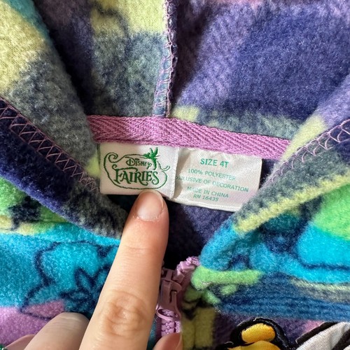 Disney Fairies tinker bell youth girls size 4T plaid gingham zip up hoodie - Picture 4 of 7