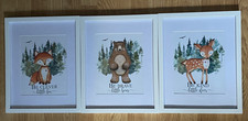 3Pcs Woodland Animals Nursery Wall Art Forest 12"w X 15"t Framed Matted Prints