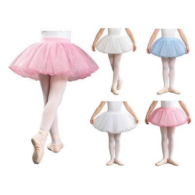 Girls Princess Wavy Hem Skirts Ballet Gymnastics Elastic Wide Layered Cosplay