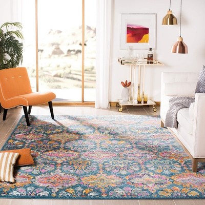 Safavieh Madison Collection Accent Rug - 3 X 5 Blue Orange Boho Chic Damask