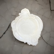 White Milk Glass Ornate Scalloped Decorative ...