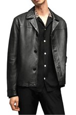 NEW 659 AllSaints Tona Men  s Sz M Black Slim Fit Lambskin Leather Jacket