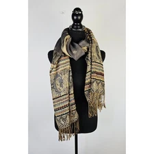 Boho Paisley Pashmina Scarf Soft Woven Long Wrap Multicolor Stitching Fringe