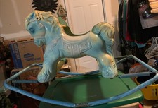 Rocking Horse HTF Vintage Wonder Shoo Fly Spring Pink Blue Yellow Vtg Toy