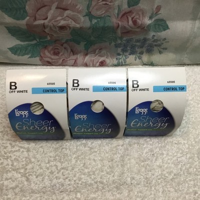 3 X LEGGS Sheer Energy Size B Control Top Sheer Toe Off White Pantyhose 65505