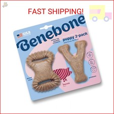 Benebone Puppy 2-Pack Dental Chew/Wishbone Dog Chew Toys, Made in USA, Real Baco