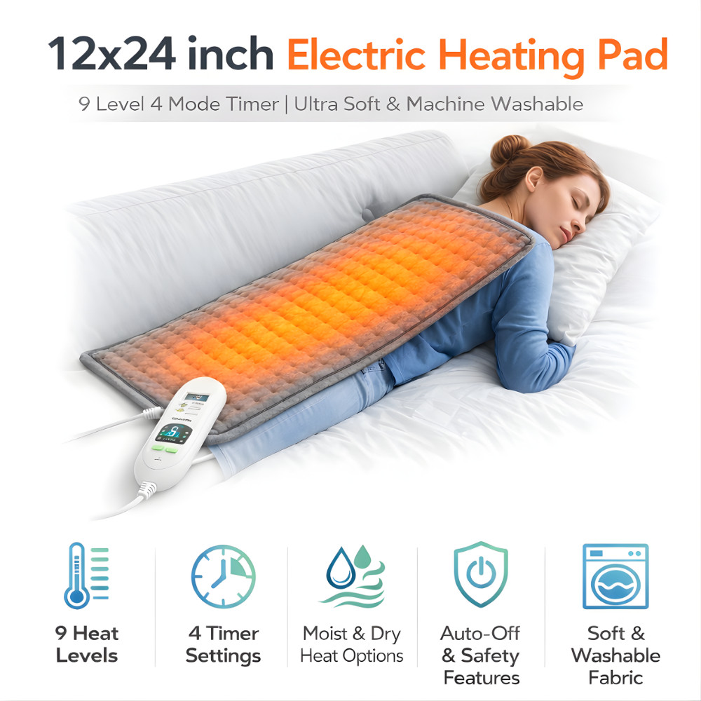12x24 Back Pain Relief Moist Heat Auto Off Timer Soft