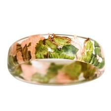 Hydrangea Resin Ring with Green and Pink Petals, Handmade Botanical Band