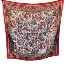 Red Black Paisley Silk Scarf Western Wild Rage Boho Chic Square Lightweight Retr