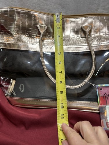 Clear & Gold Faux Alligator Hand Bag Cosmetics Bag Glow EUC - Picture 6 of 8