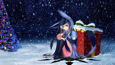 Anime snow presents winter girls christmas night tail Playmat Game Mat Desk
