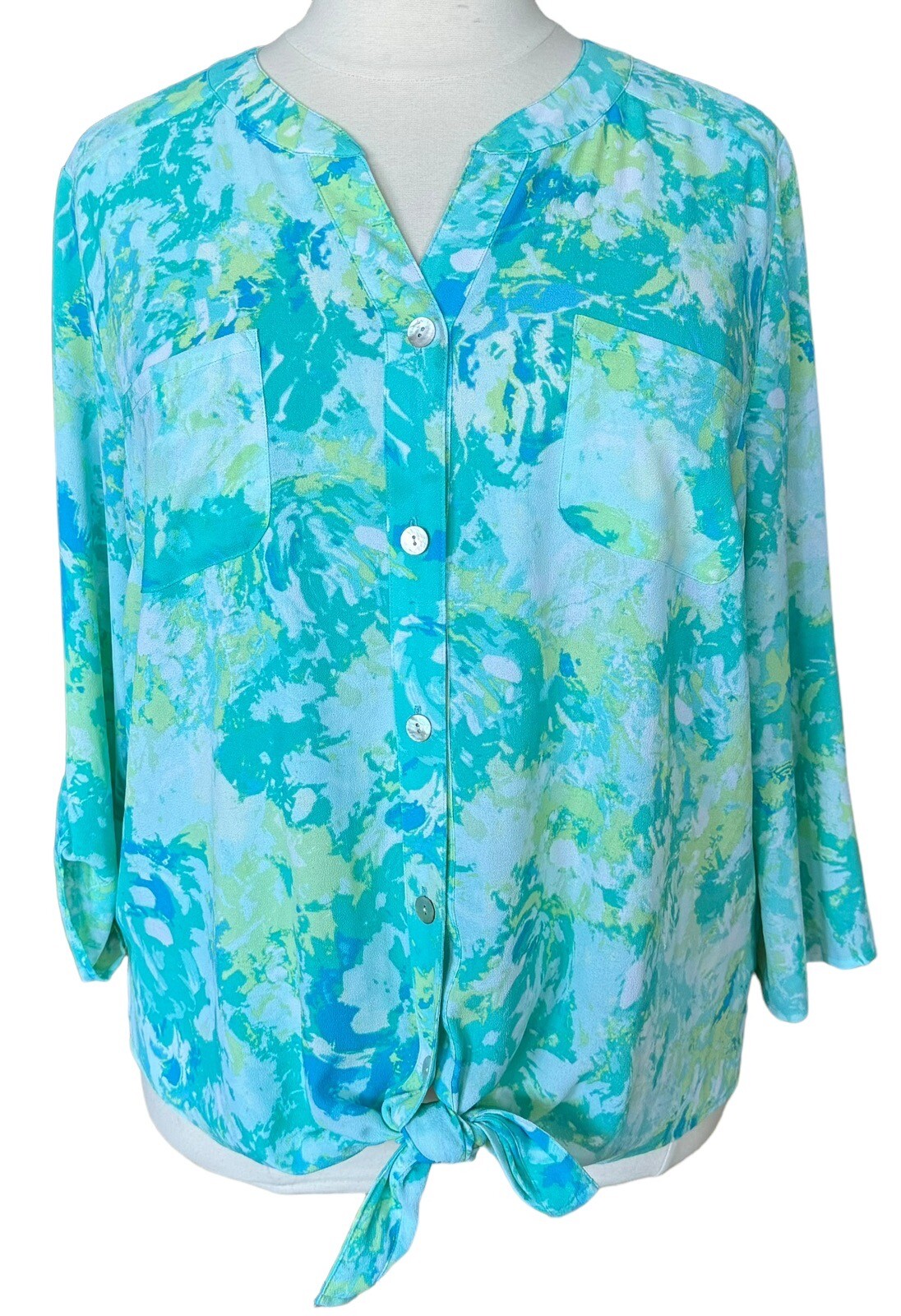 Ruby Rd Blouse Button Front Roll Tab 3/4 Sleeves … - image 2