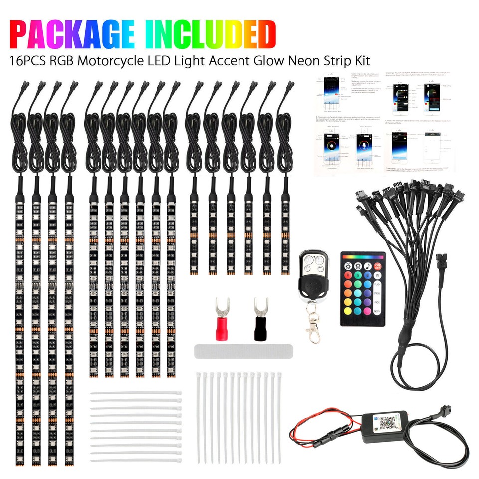 16pc RGB Motorcycle LED Neon Under Glow Lighting Kit For Harley Davidson Music E - Foto 3