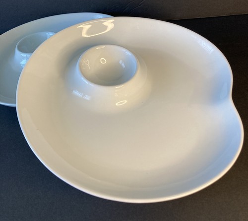 2 Gorham Porcelain “Bamboo Party” Dip & Chip Bowls/Plate White Heart Shaped Fun - Picture 2 of 7