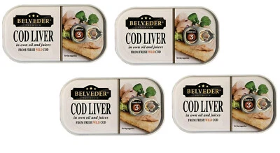 4 PACK COD LIVER in Own Oil & JUICE 120g Belveder Premium Iceland Печень Трески