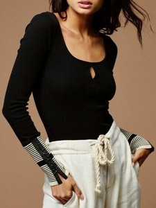 black long sleeve keyhole top