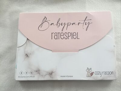 S080   Babyparty Ratespiel - Cozy Racoon - 20 Ratekarten - Neu