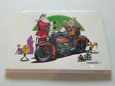PAUL OXMAN HARLEY DAVIDSON CHRISTMAS CARDS #X485 SANTA DELIVERING PRESENTS ON PANHEAD (10)