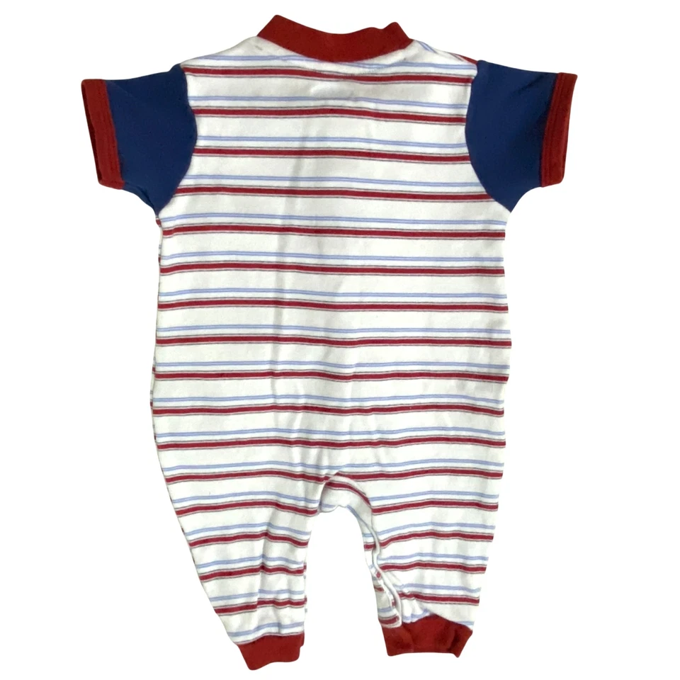 Mameluco de bebé a rayas Bon Bébé mediano de 3 a 6 meses EE. UU. béisbol cachorro patriótico Foto 3 de 4