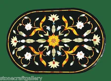 36" x 24" Black Marble Coffee Table Top Inlay Handmade Work For Home Decor 