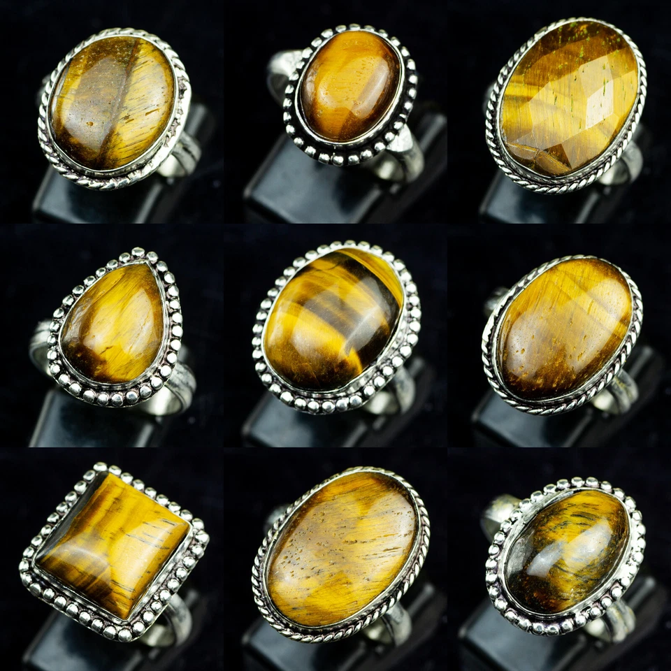 Anillos de cristal ojo de tigre anillos superpuestos de plata anillos hechos a mano anillos de mujer TT-20 Foto 4 de 4