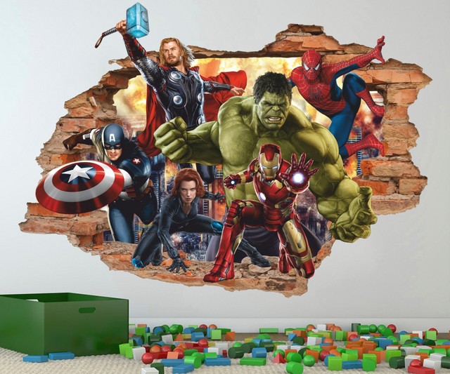 Marvel Heroes 3D Wall Decal, Cartoon Wall Sticker, Removable Vinyl
