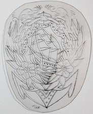 OLD VINTAGE Original Traditional Acetate Tattoo Stencil Sailor Clipper Ship 3