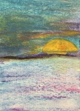Original Abstract Landscape Oil Pastels 2.5x3.5in Mini Art ACEO/ ATC Card