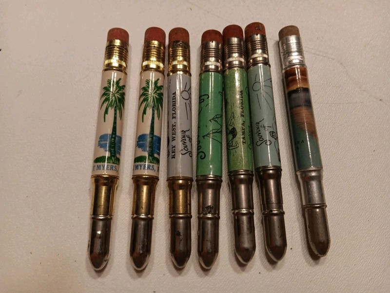 Vintage Souvenir Bullet Pencils,Ft. Myers, Tampa,Key West,Niagara, Lot Of 7, New