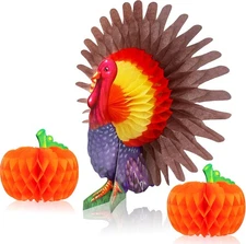 KatchOn, Paper Pumpkins and Turkey Centerpiece - Pack of 3 | Orange 