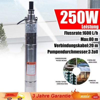 3'' 250W Brunnenpumpe Tiefbrunnenpumpe Sandvertr?glich 1600 L/h Pumpe