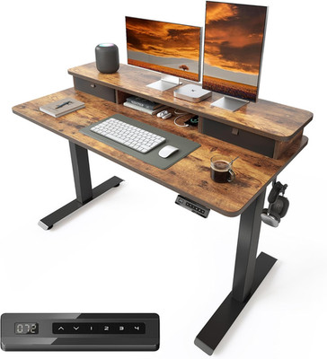 48 X 24 Inch Electric Height Adjustable Standing Desk with Double Drawers, 4 Adj