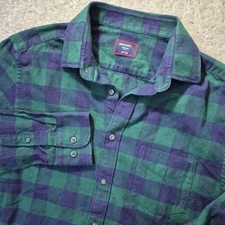 Untuckit Flannel Shirt Ray Button Up Mens Medium Slim Green Plaid Preppy Comfort