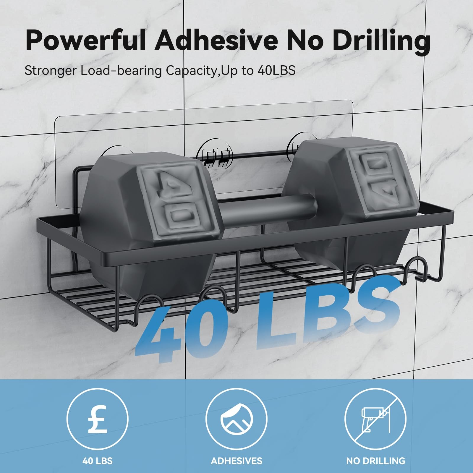 5 Pack Shower Caddy Adhesive Organizer for Bathroom & Kitchen Large Capacity