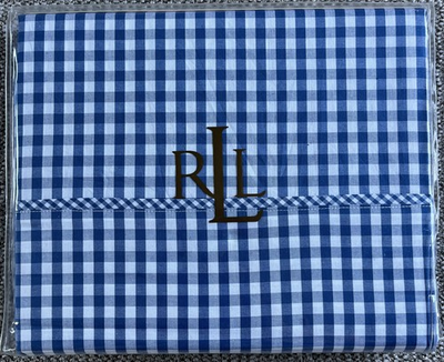 #ad Vintage LAUREN RALPH LAUREN BELLE HARBOR Blue Gingham Full FLAT SHEET Sealed NOS $68.00
