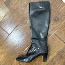 Salvatore Ferragamo Leather Boot Carla Women's 7 AA Black High Riding Equestrian