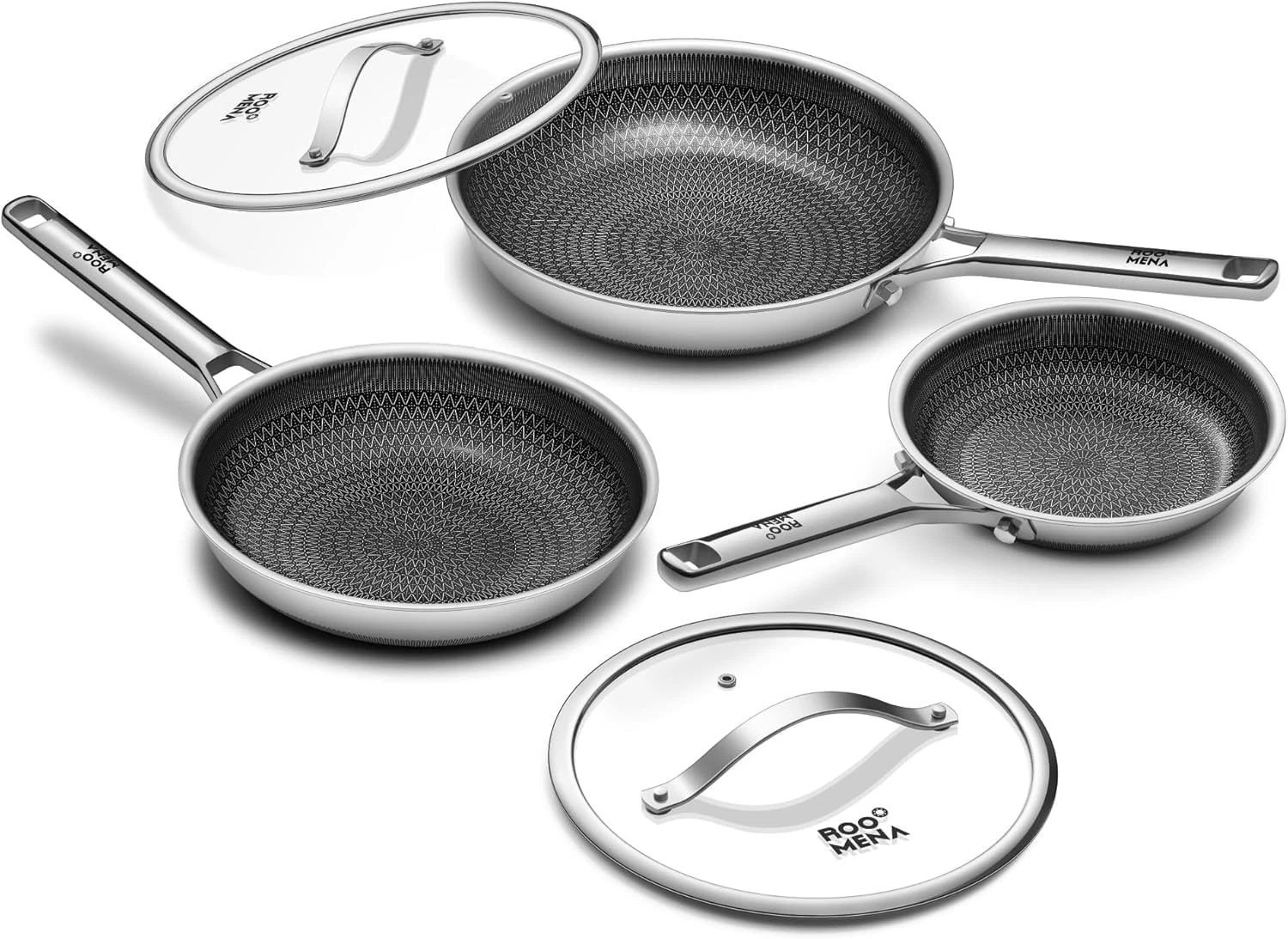 Nonstick Ceramic Frying Pan Set, 3-Piece Stainless Steel, Oven & Dishwasher Safe