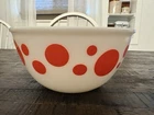 Vintage Hazel Atlas Orange Polka Dot Mixing Bowl 8" X 4" Milkglass