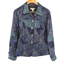 Coldwater Creek Patchwork Blazer Blue Geometric Paisley Print Sz M Art to Wear
