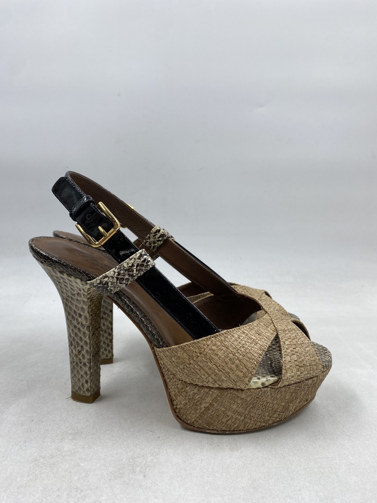 Dolce & Gabbana Beige Raffia Python Leather Platf… - image 3