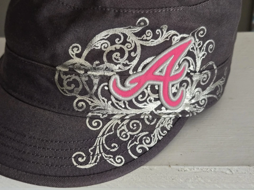Atlanta Braves 47 Twins Gray Pink Women's Cadet Hat w/ Pin OSFA MLB EUC - Image 2 of 4