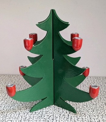 90er Vintage Retro Holz Weihnachtsbaum Kerzenhalter Volkskunst Schwedischer Stil