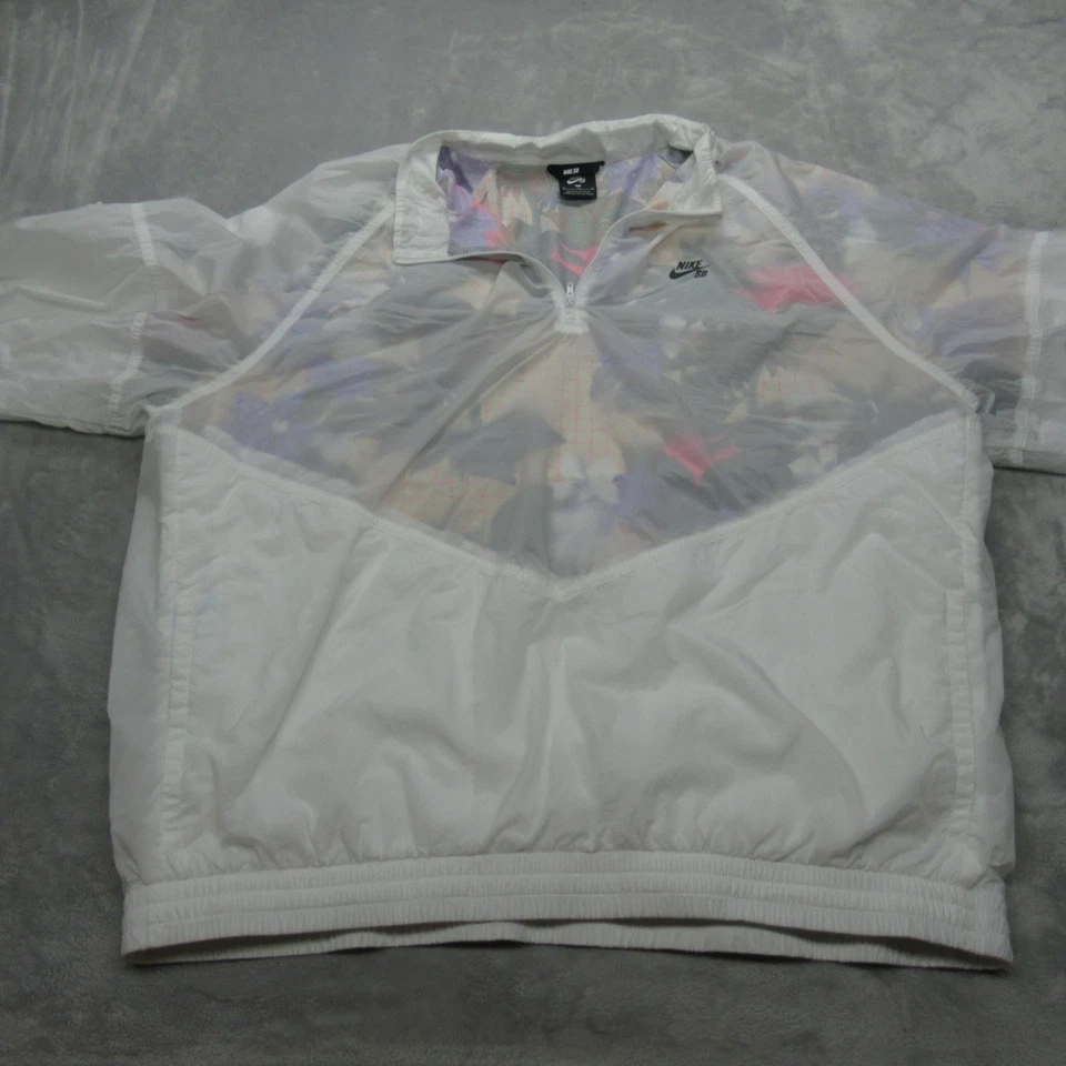Nike SB Windbreaker Mens XL White Floral Transparent Lightweight Packable Jacket - Image 3 of 4