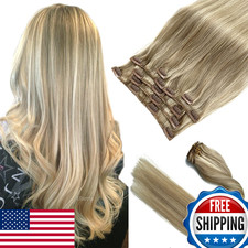Clip in Hair Extensions Human Hair Clip in Extensions, Dirty Blonde Balayage Blo