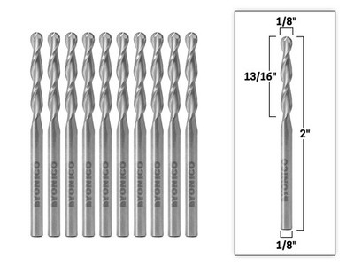 1/8'' Dia. Ball Nose CNC Router Bit (10 Pack) - 1/8'' Shank - Yonico 34201-SC-10PK