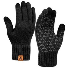 Winter Knit Gloves Warm Full Fingers Men Women with Upgraded Touch Medium Black