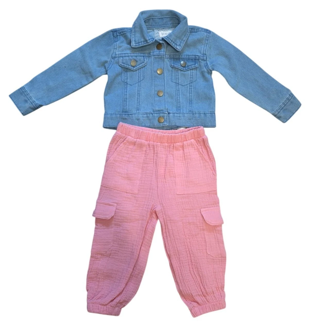 Btween Baby Girl Denim Jacket Pink Jogger Set 18M 2Pc Outfit NWT.