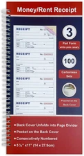 Money and Rent Receipt Book 3-Part Carbonless 5-1/2" X 11" Spiral Bound 100 Sets